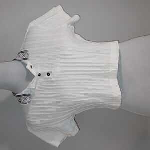 Vintage 90's Jazz Sport White Ribbed Texture Argyle Collar Crop Top Size Large